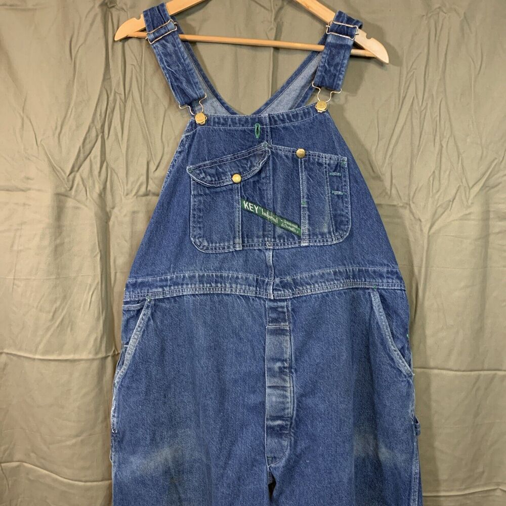 Key Imperial Vintage‎ Denim Work Carpenter Farm Bib Overalls Men 46x30 USA
